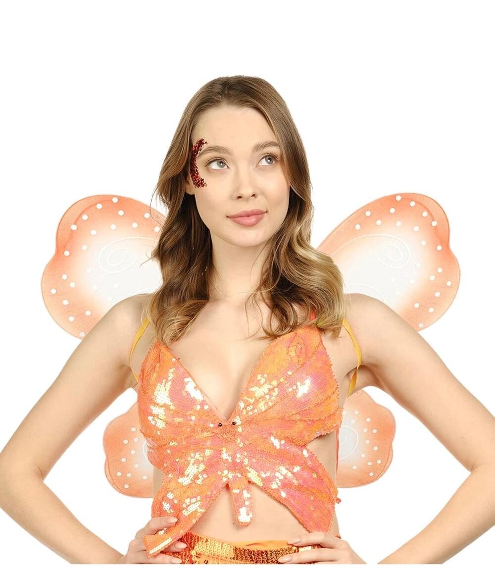 Butterfly Wings Chunky Glitter Adult Fairy Costume Halloween Cosplay Orange